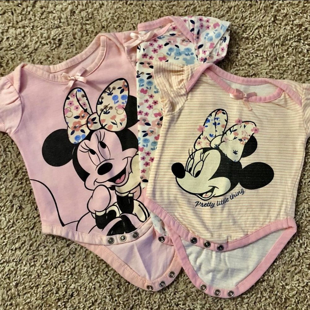 Disney Baby Girls’ Minnie Mouse Bodysuit Creepers, 3-pk, 0–3 Months